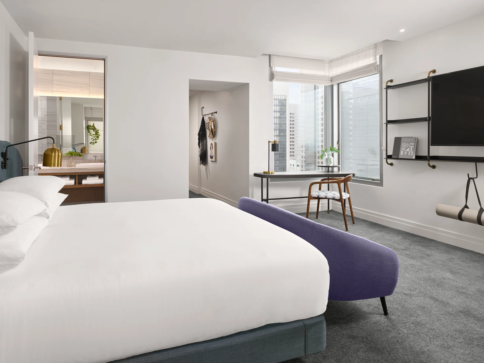 Bedroom of the 1 King City View, featuring elegant decor and spacious layout with stunning city views